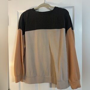 Oversized Ribbed Colorblock Crew Neck